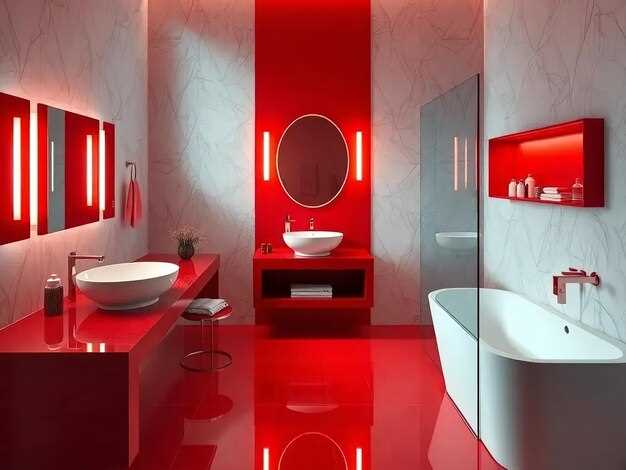 Сочетание красного с другими цветами в интерьере ванной